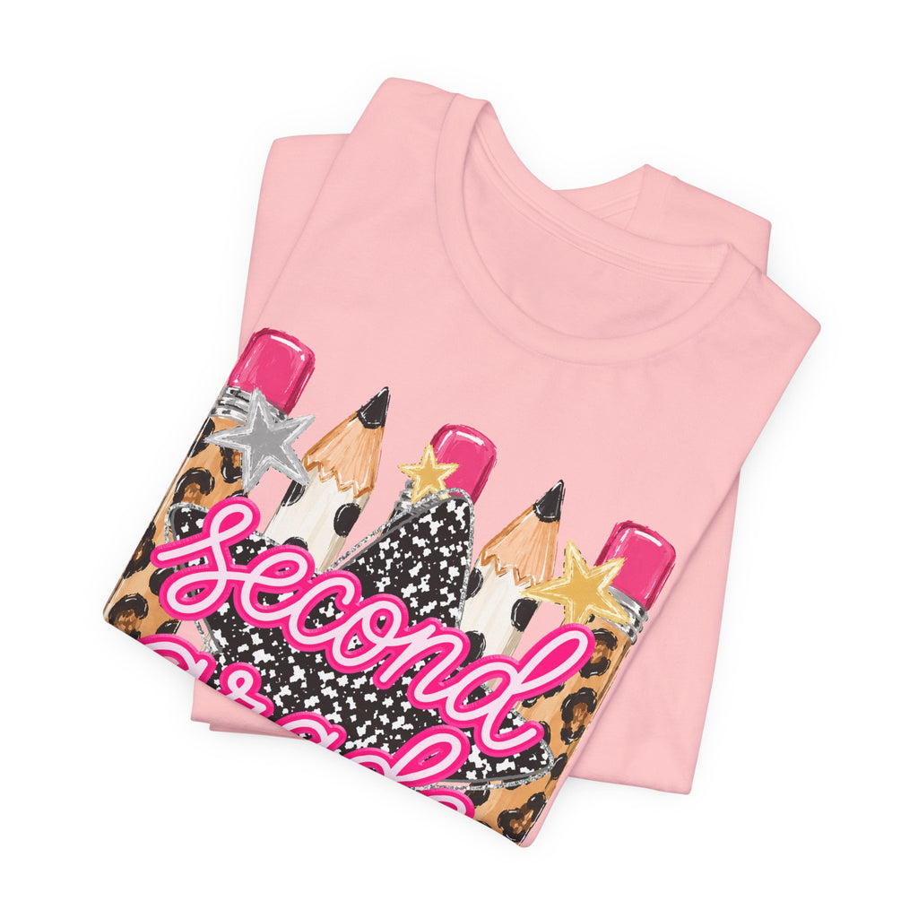 Second Grade Pencil Leopard Print T-Shirt — Back to School Teacher & Student Tee