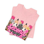 Second Grade Pencil Leopard Print T-Shirt — Back to School Teacher & Student Tee