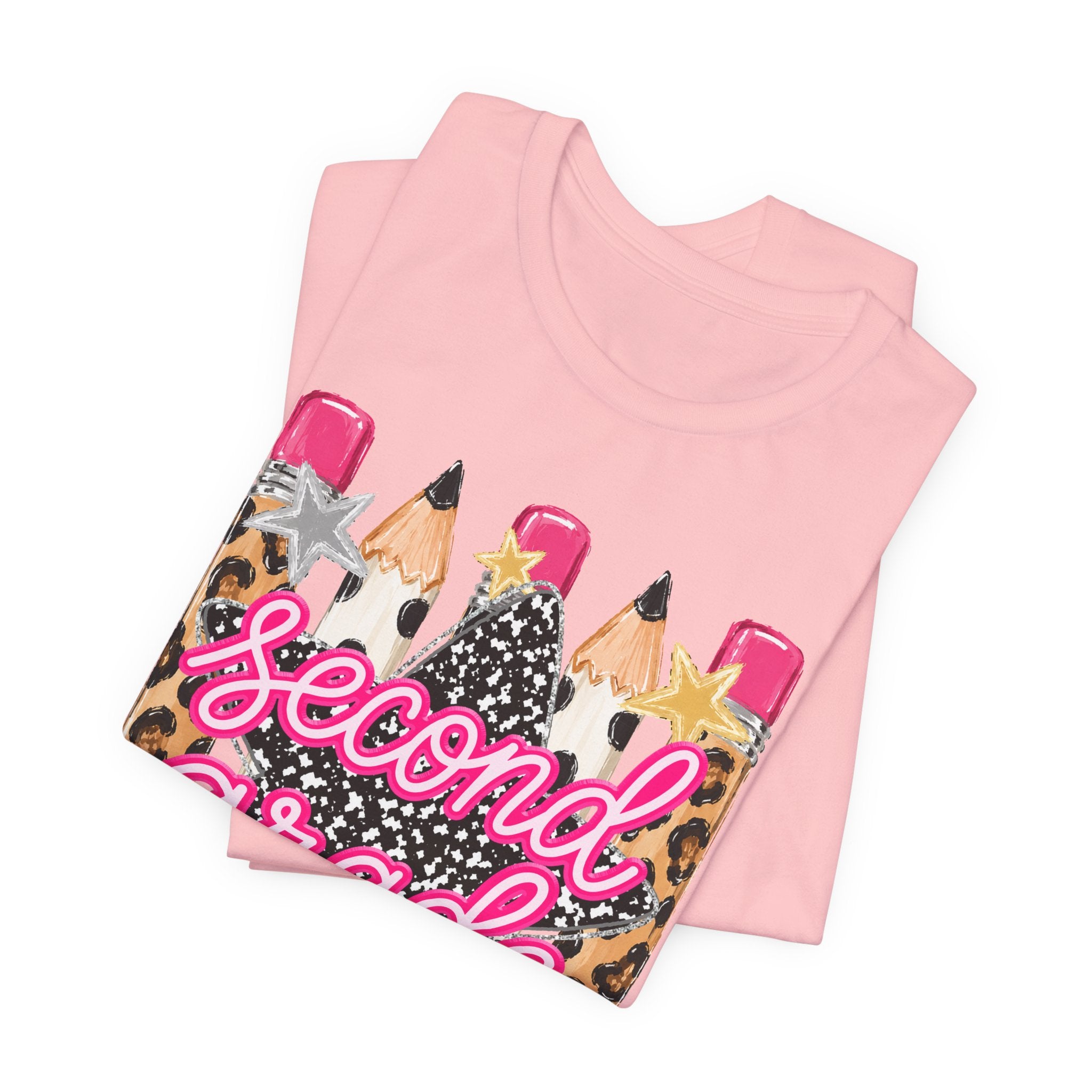 Second Grade Pencil Leopard Print T-Shirt — Back to School Teacher & Student Tee