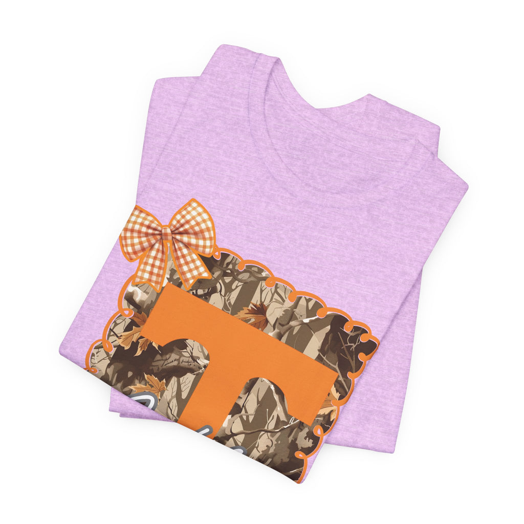 Vols T-Shirt | Orange T monogram, camo frame, gingham bow TN Vols football gift