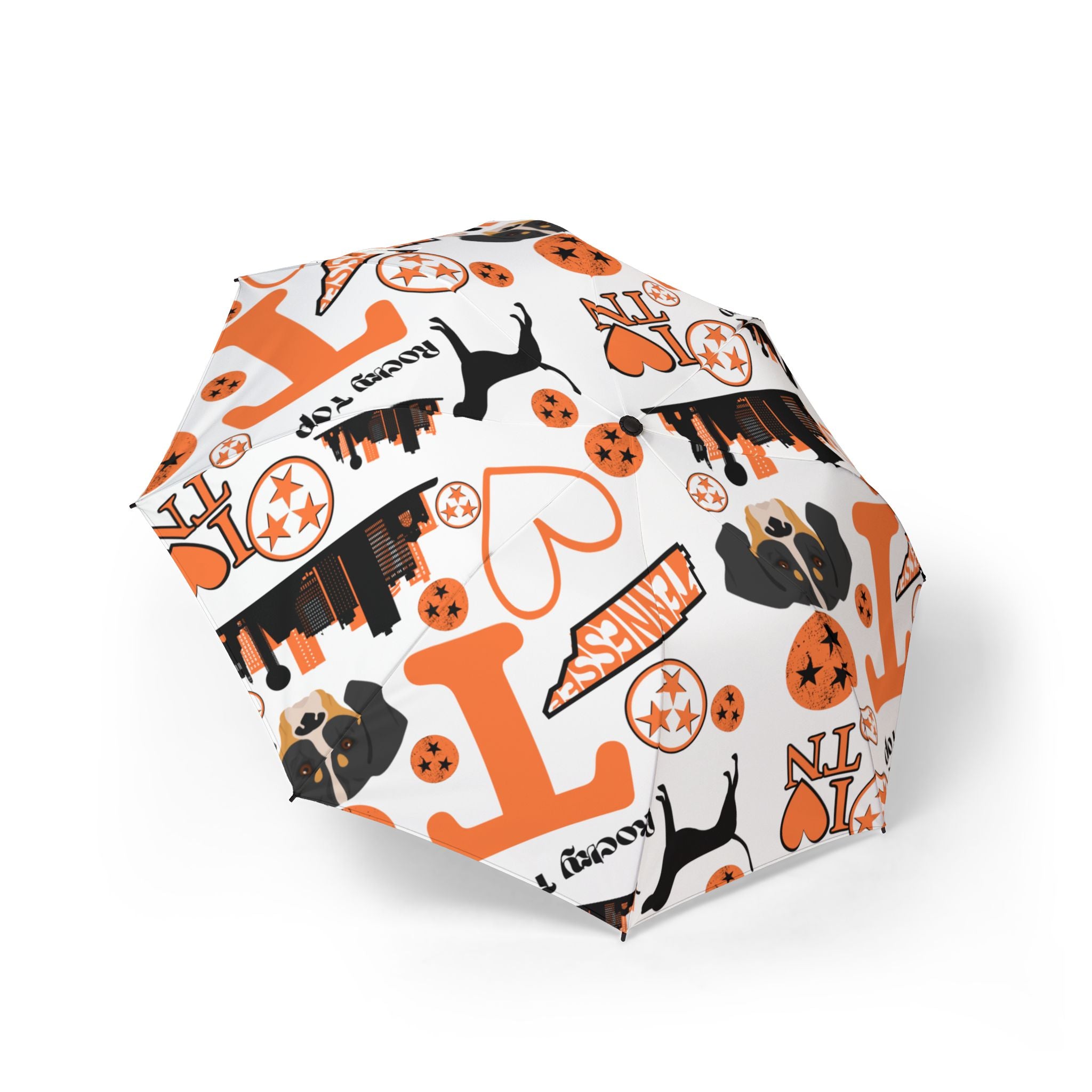 TN Vol lover Foldable Umbrella — Orange Black Pattern, Semi-Automatic Travel Umbrella