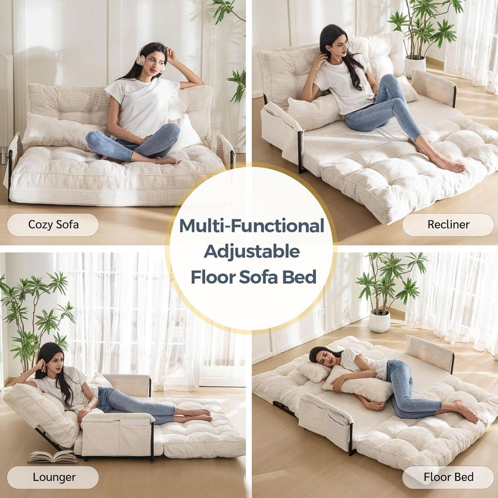 Beige Adjustable Floor Sofa Couch Foldable Sleeper