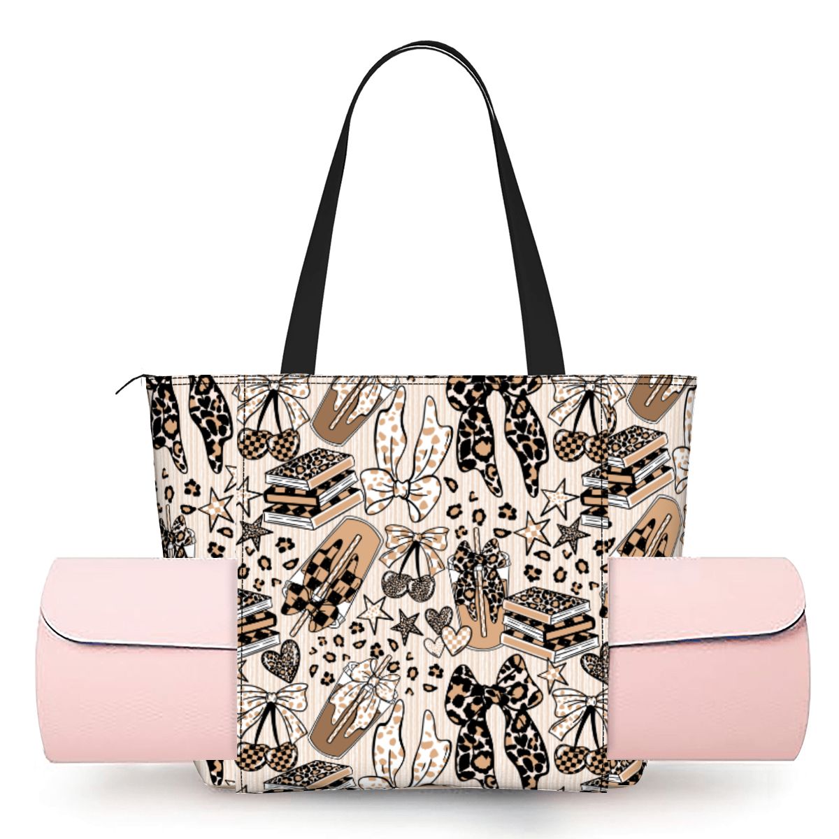 Yoga Bag with Yoga Mat Carrier Cheetah Bows Coffee