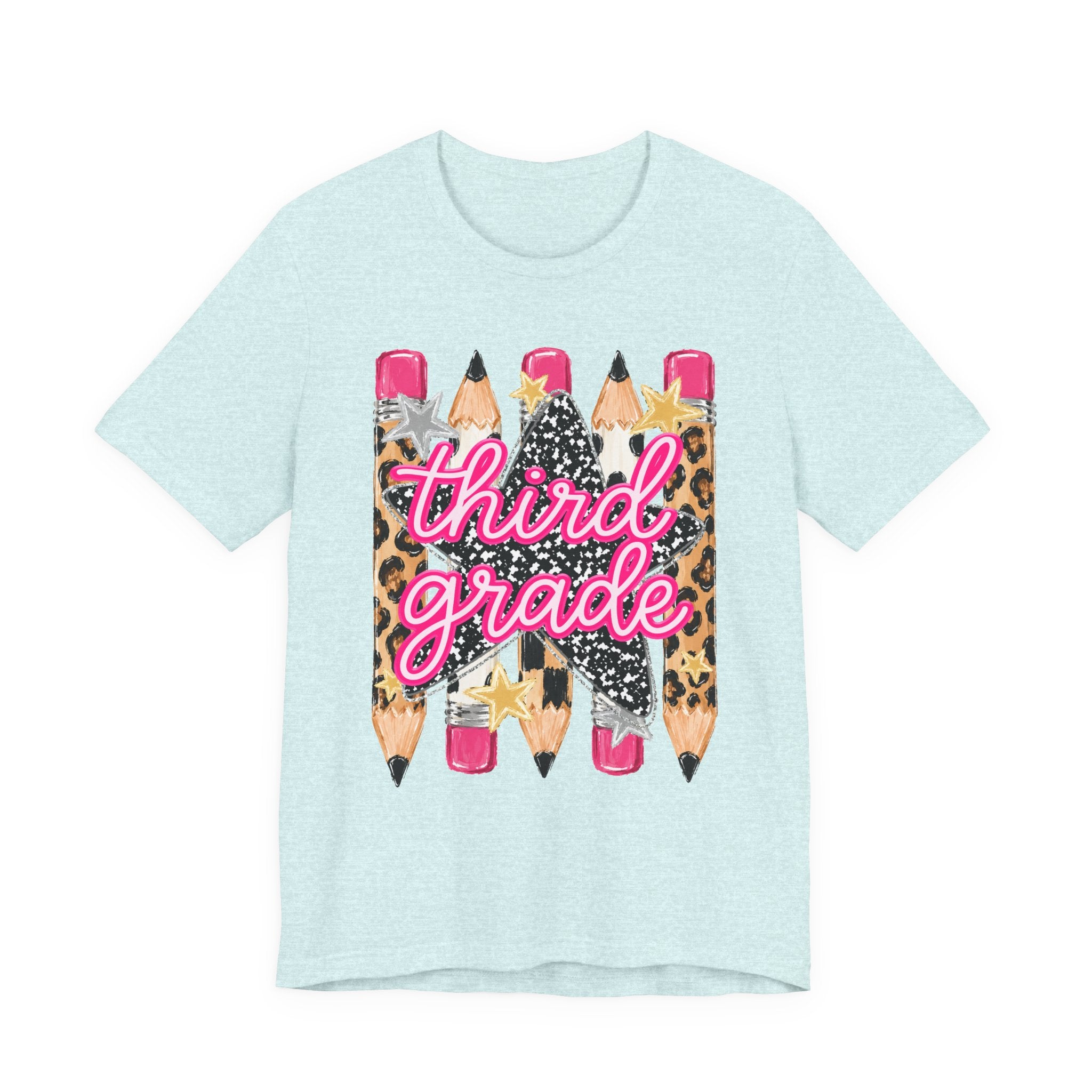 Third Grade Pencils T‑Shirt — Leopard & Glitter Back-to-School Tee