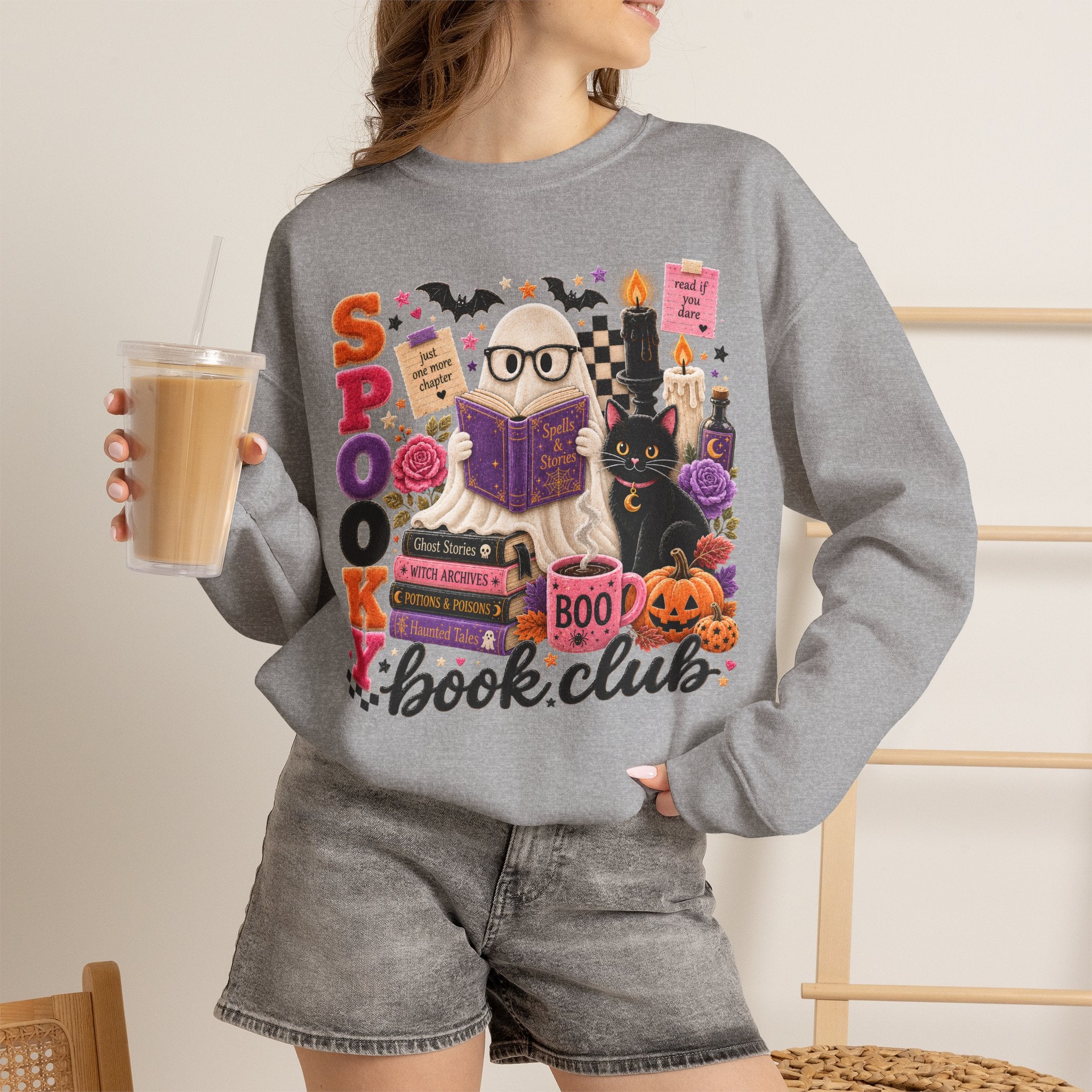 Spooky Book Club Sweatshirt | Halloween Ghost Reading Graphic | Cozy Fall Book Lover Crewneck