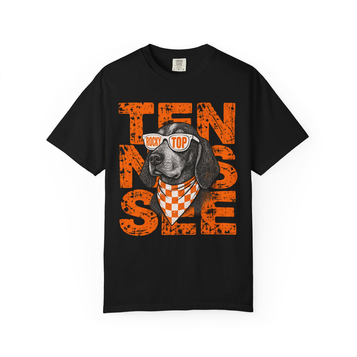 Smokey football dog with Sunglasses and Bandana T-Shirt | Tennessee Vintage Text