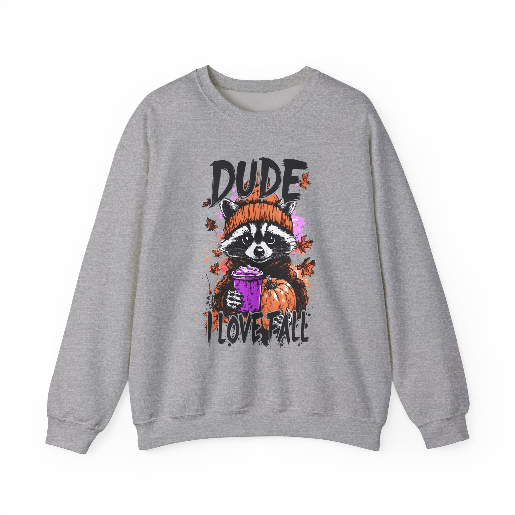 Fall Raccoon Sweatshirt - "Dude I Love Fall" Cozy Autumn GIldan sweatshirt