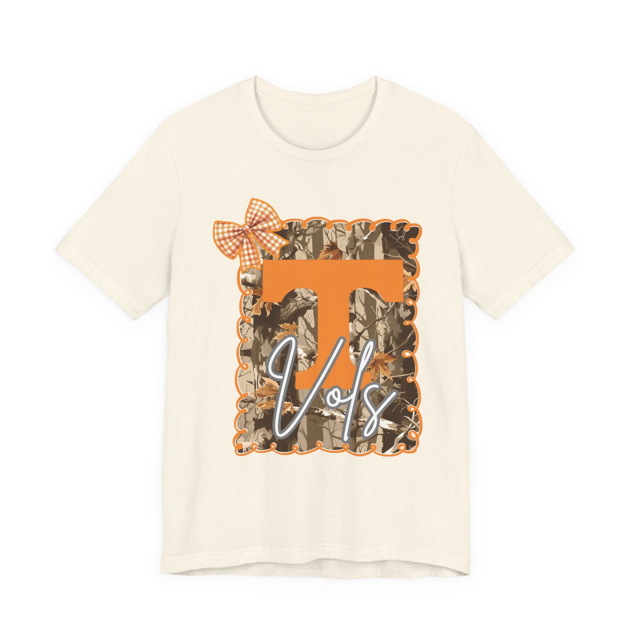 Vols T-Shirt | Orange T monogram, camo frame, gingham bow TN Vols football gift