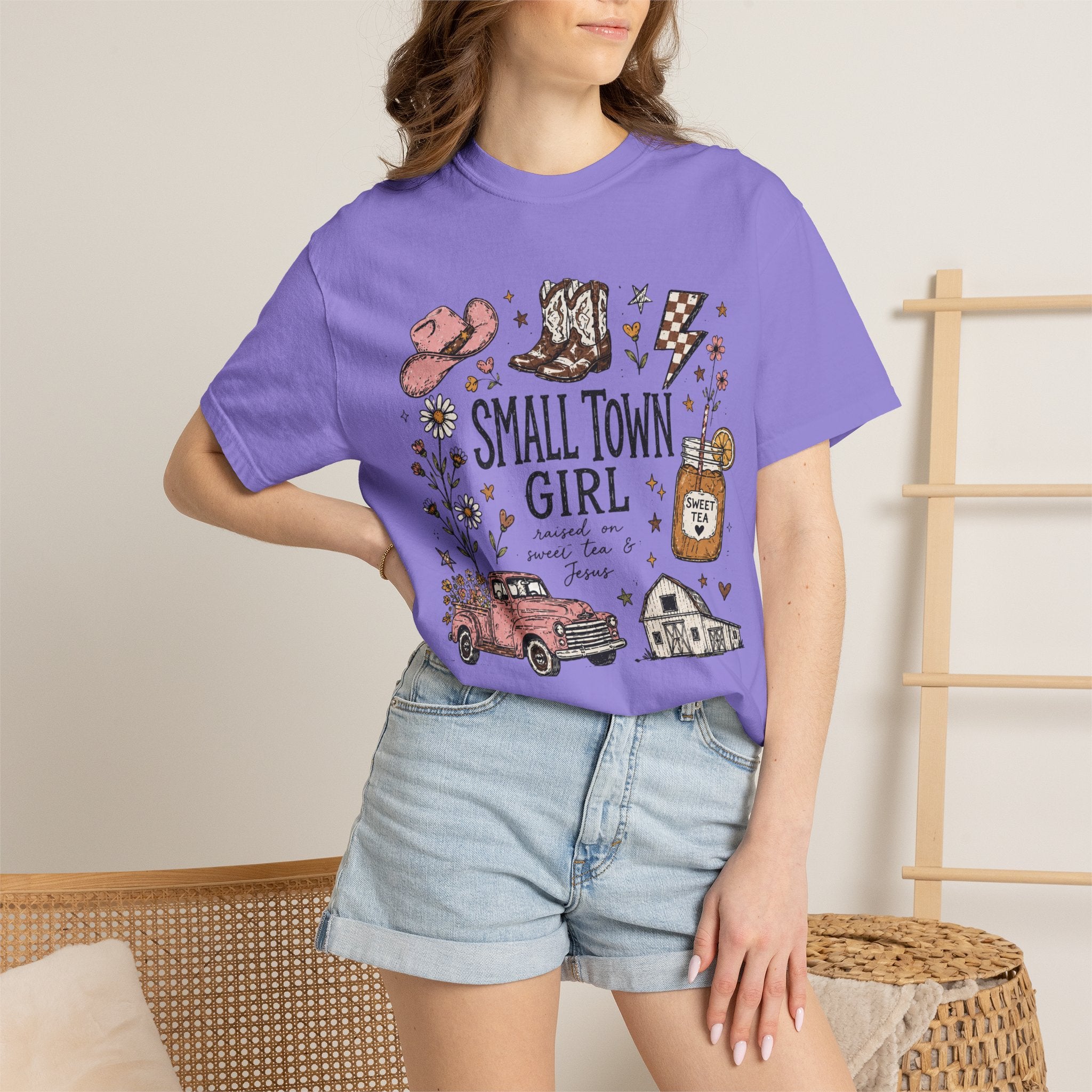 Small town girl , Jesus and sweet tea girl, comfort colors tee