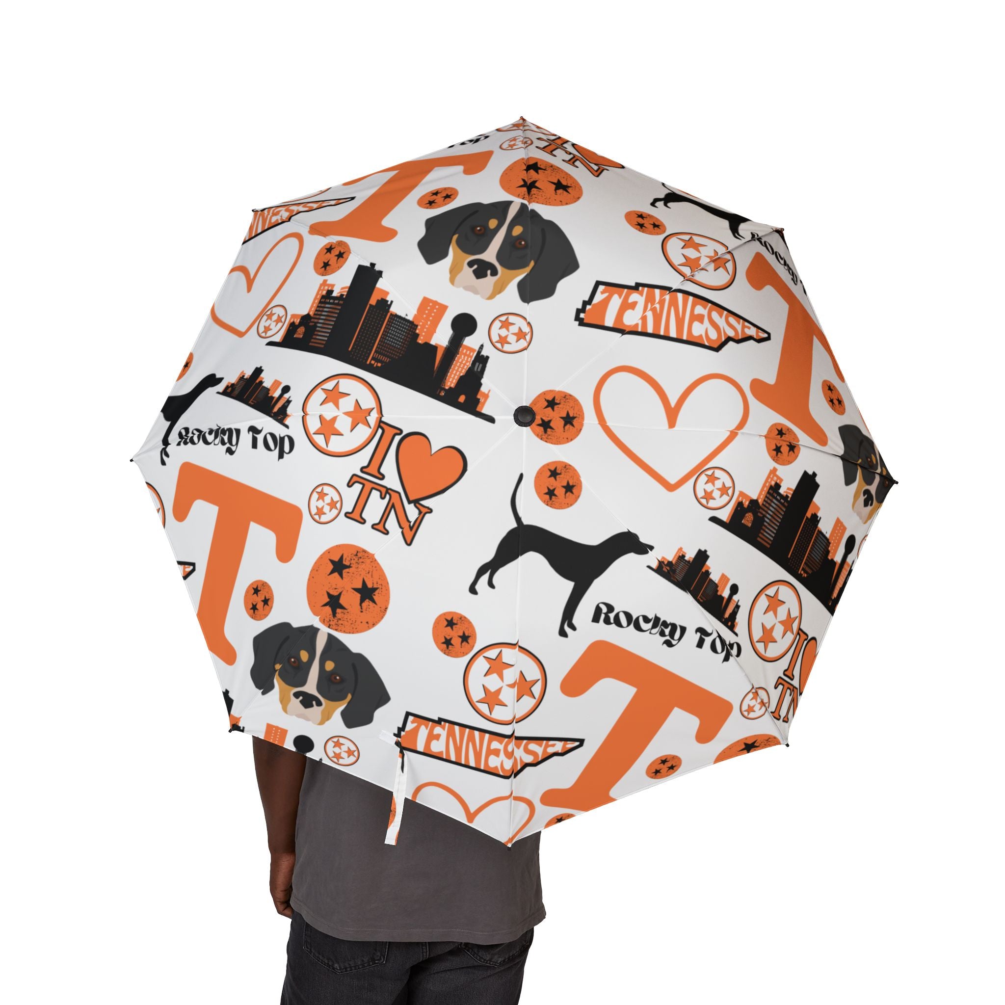 TN Vol lover Foldable Umbrella — Orange Black Pattern, Semi-Automatic Travel Umbrella