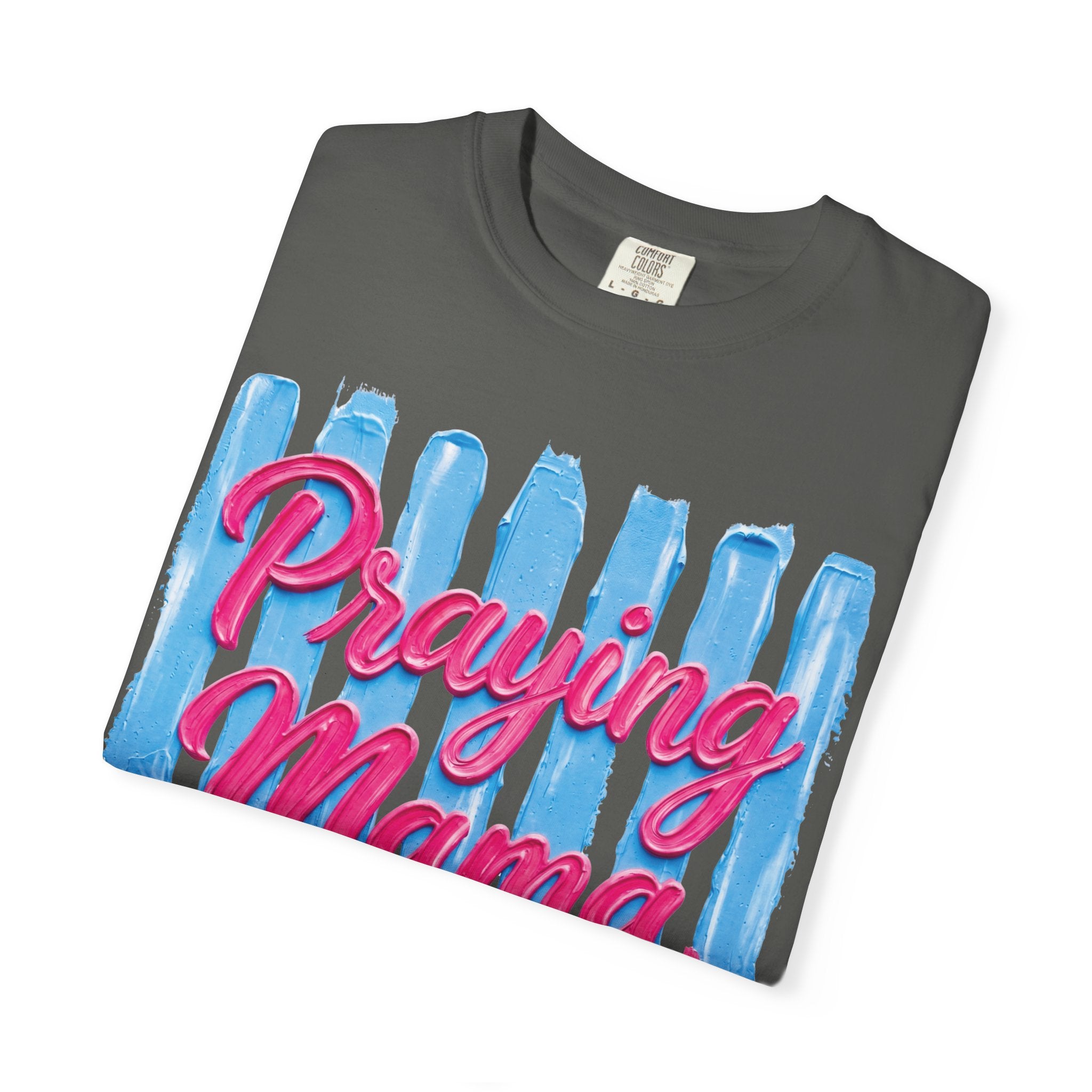 Praying Mama T-shirt | Christian Cross, Hearts, Blue Brushstroke