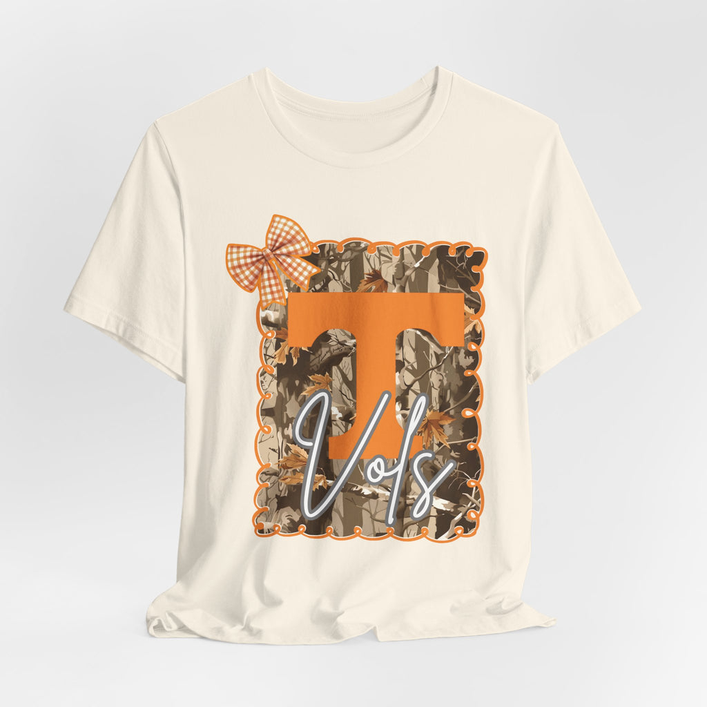 Vols T-Shirt | Orange T monogram, camo frame, gingham bow TN Vols football gift