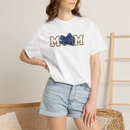 Mom Cheer support T-Shirt — "MOM" with Blue bow & Personalized Back Print
