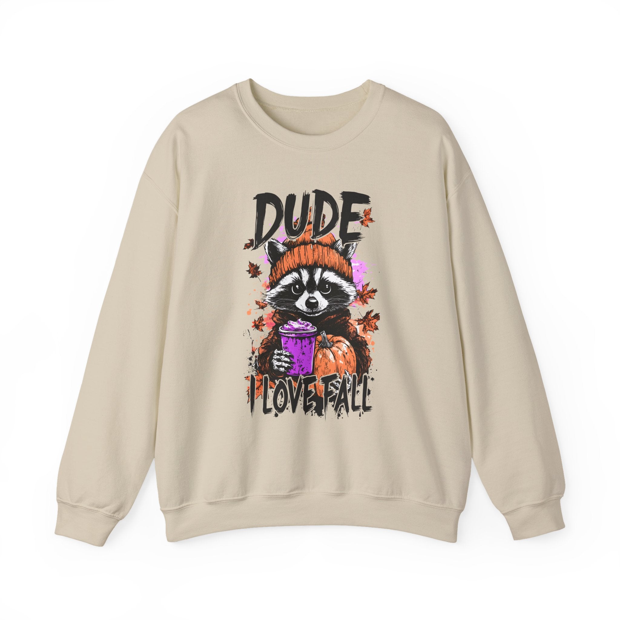 Fall Raccoon Sweatshirt - "Dude I Love Fall" Cozy Autumn GIldan sweatshirt