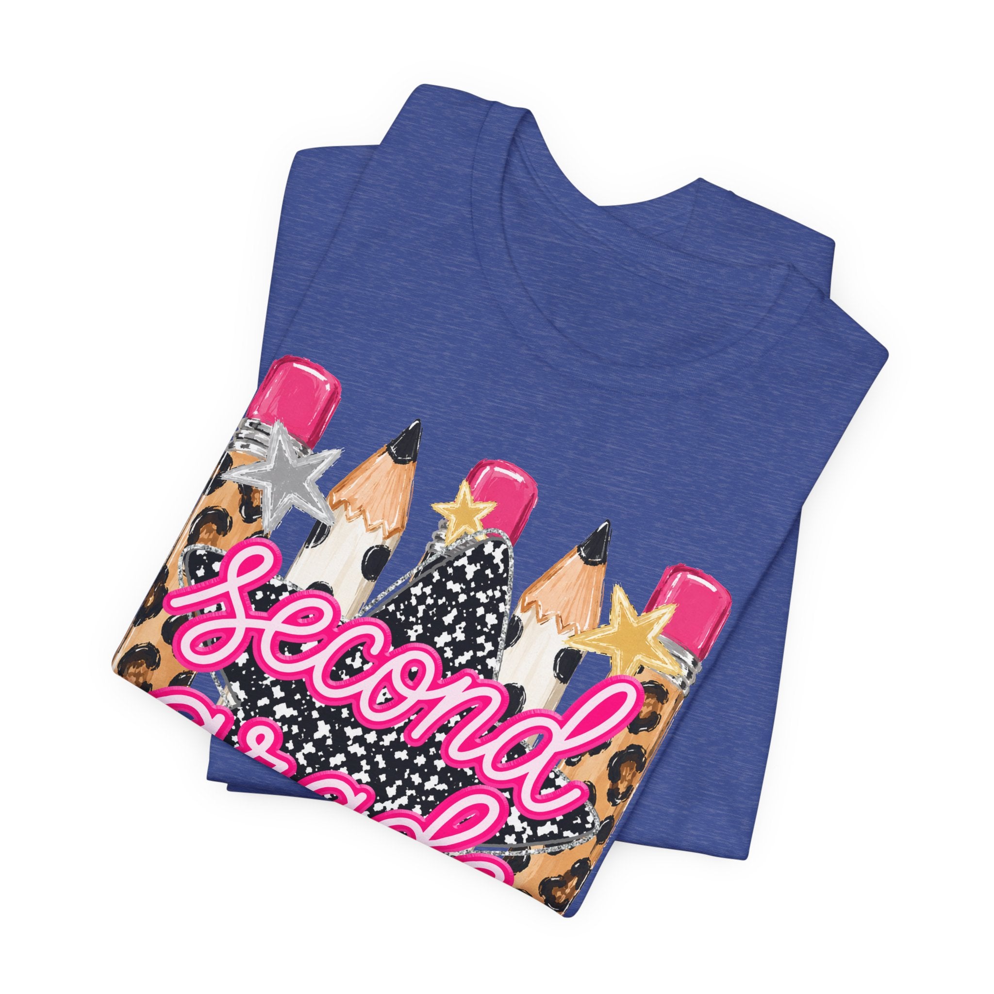 Second Grade Pencil Leopard Print T-Shirt — Back to School Teacher & Student Tee