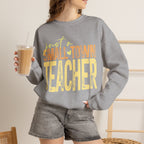 Small‑Town Teacher Sweatshirt | Cozy Crewneck for Educators | Distressed Yellow & Orange Lettering