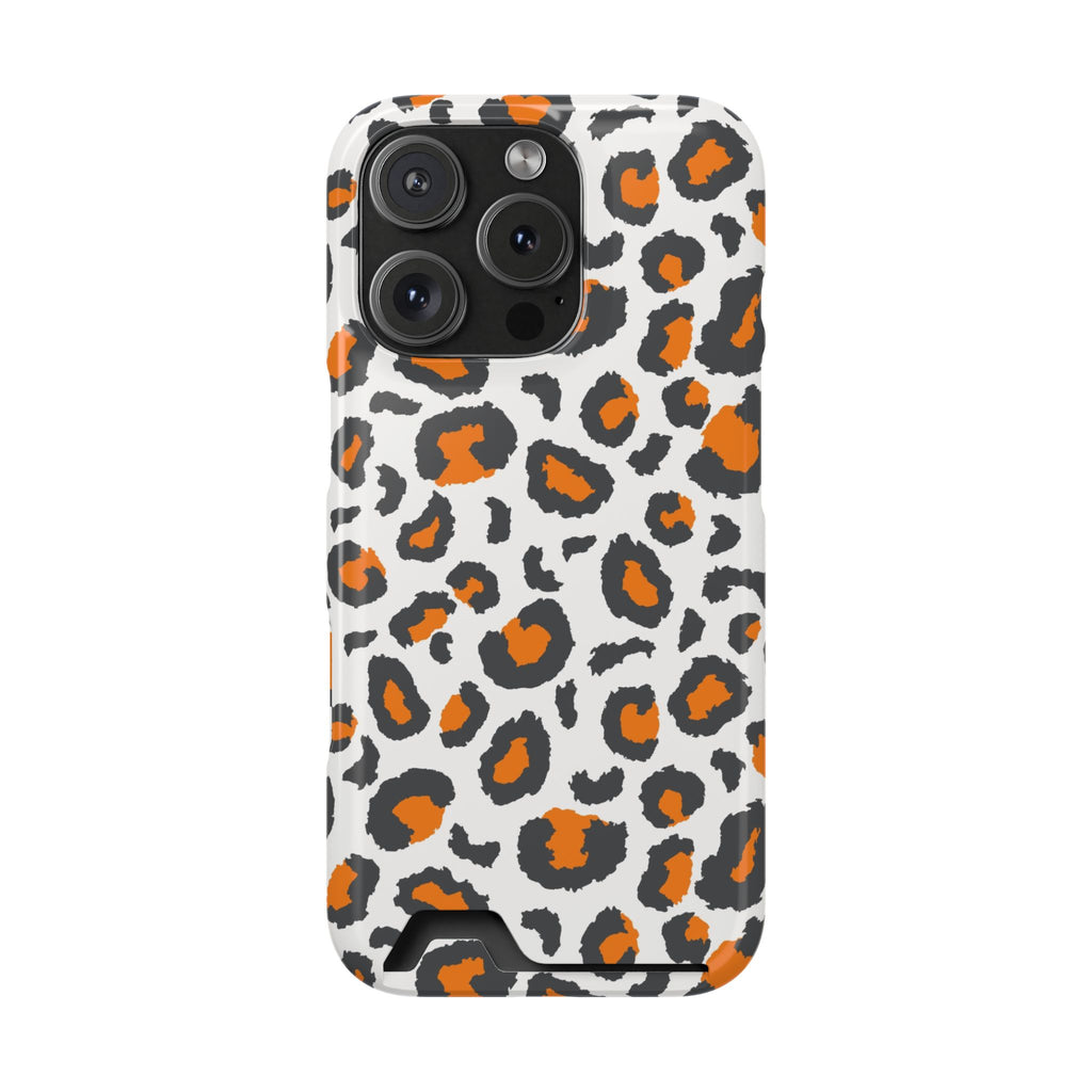 Orange white and grey cheetah print Phone Case With Card Holder, Tennessee Vols colors phone case