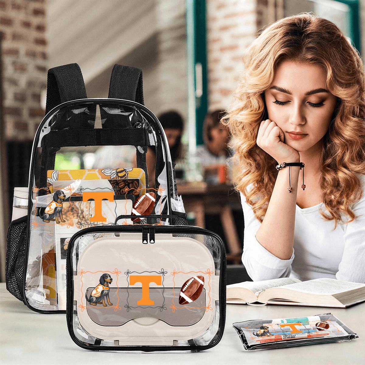 Clear Backpack 3Piece Set Tennessee Vols  Smokey Preppy Bow