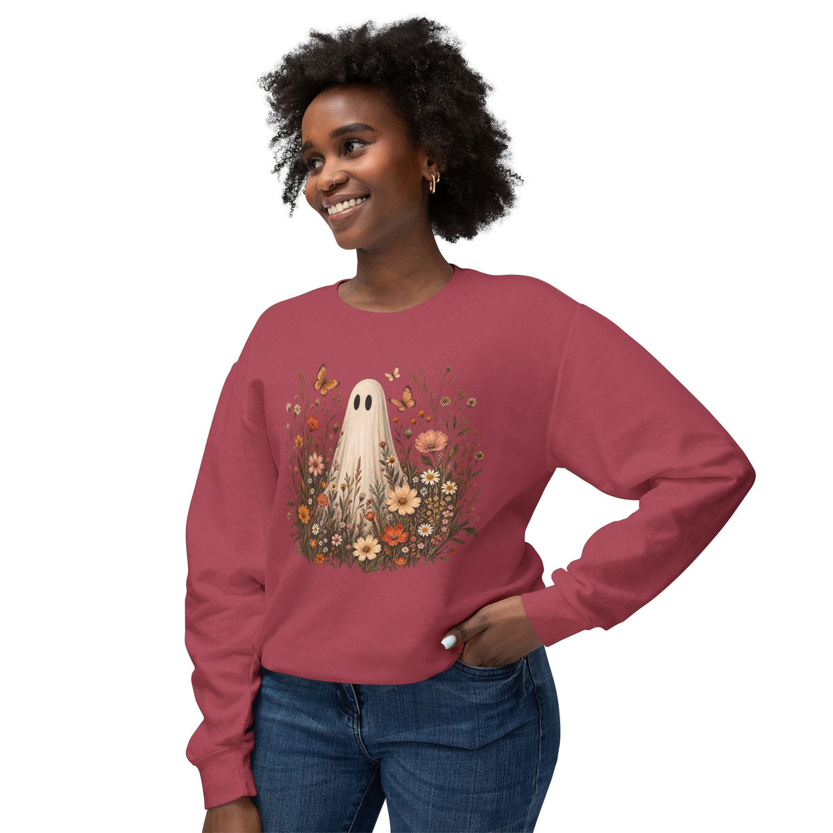 Ghost in wildflowers Comfort Colors Unisex Lightweight Crewneck Sweatshirt