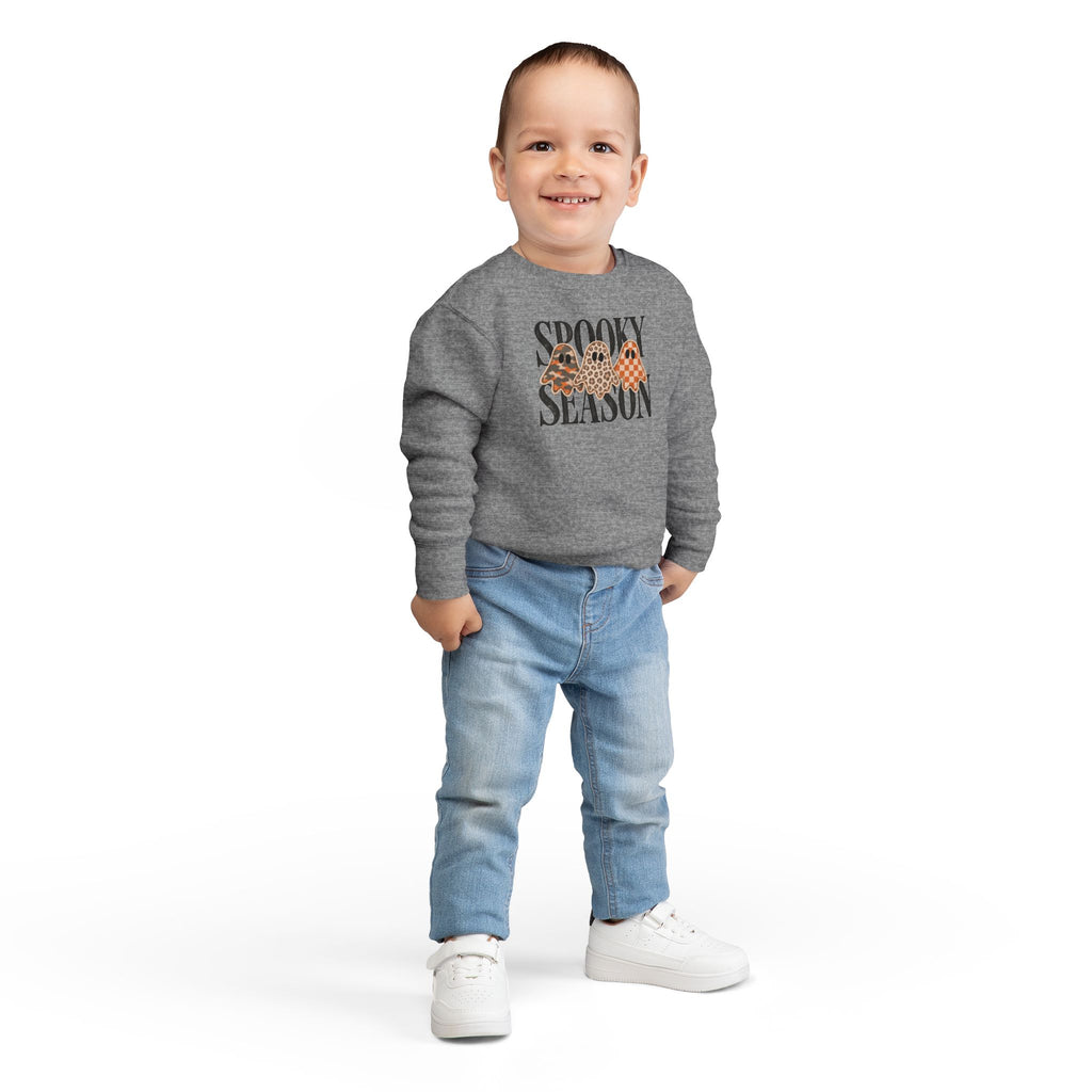 Toddler Sweatshirt — "Spooky Season" Ghosts Leopard & Plaid Fall Halloween Pullover