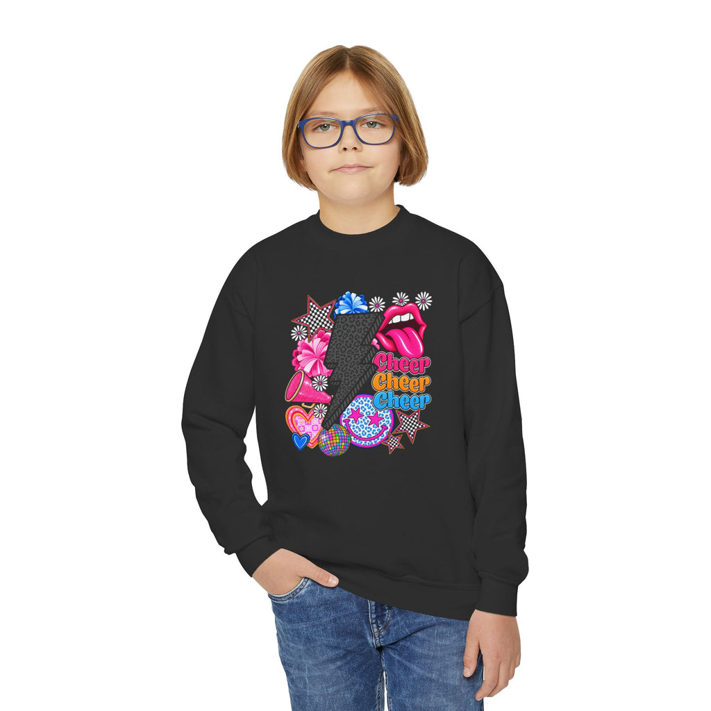 Youth Crewneck Sweatshirt - Retro Glam Lightning Bolt Graphic with 'Queen' Pop Art
