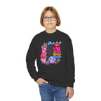 Youth Crewneck Sweatshirt - Retro Glam Lightning Bolt Graphic with 'Queen' Pop Art