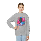 Youth Crewneck Sweatshirt — Sparkly Lip & Emoji cheer is life Graphic Pullover