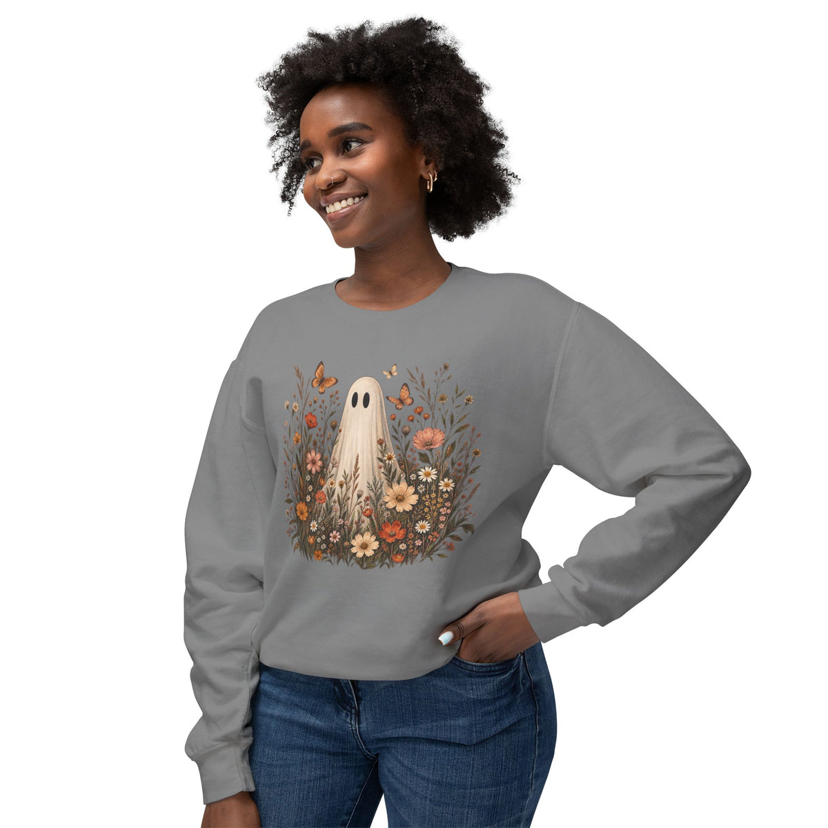 Ghost in wildflowers Comfort Colors Unisex Lightweight Crewneck Sweatshirt