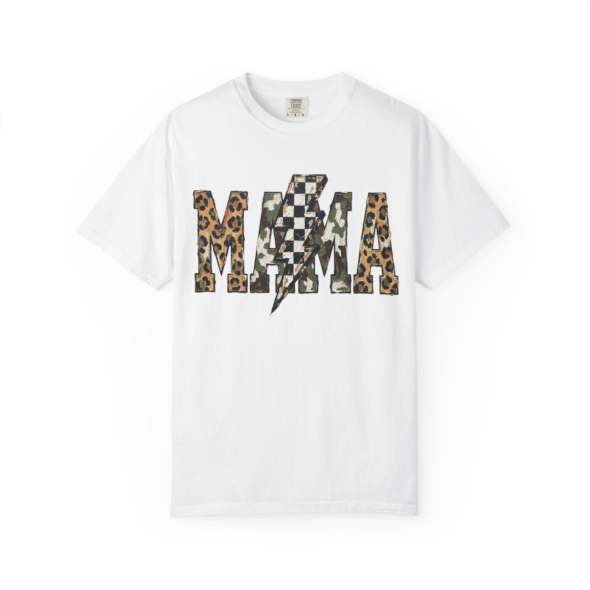 MAMA Lightning Bolt Leopard Check T-Shirt | Mama Tee