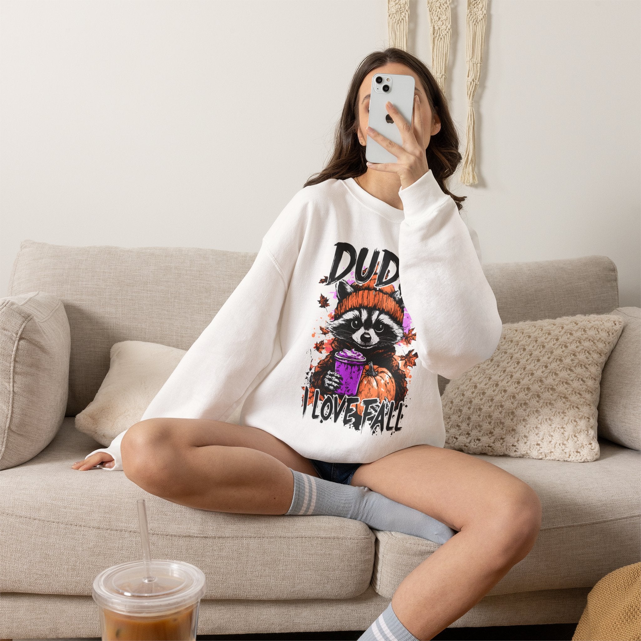 Fall Raccoon Sweatshirt - "Dude I Love Fall" Cozy Autumn GIldan sweatshirt