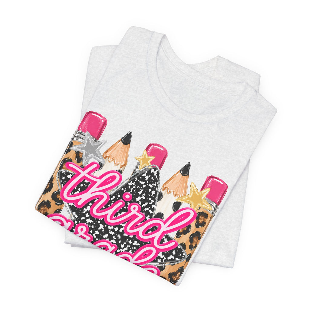 Third Grade Pencils T‑Shirt — Leopard & Glitter Back-to-School Tee