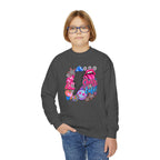 Youth Crewneck Sweatshirt — Sparkly Lip & Emoji cheer is life Graphic Pullover