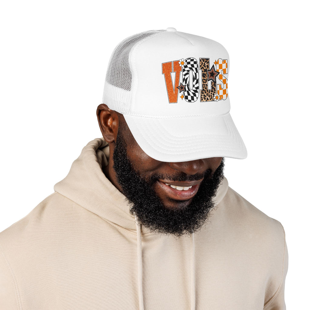 VOLS Foam Trucker Hat — Checker, Leopard & Retro Orange Design