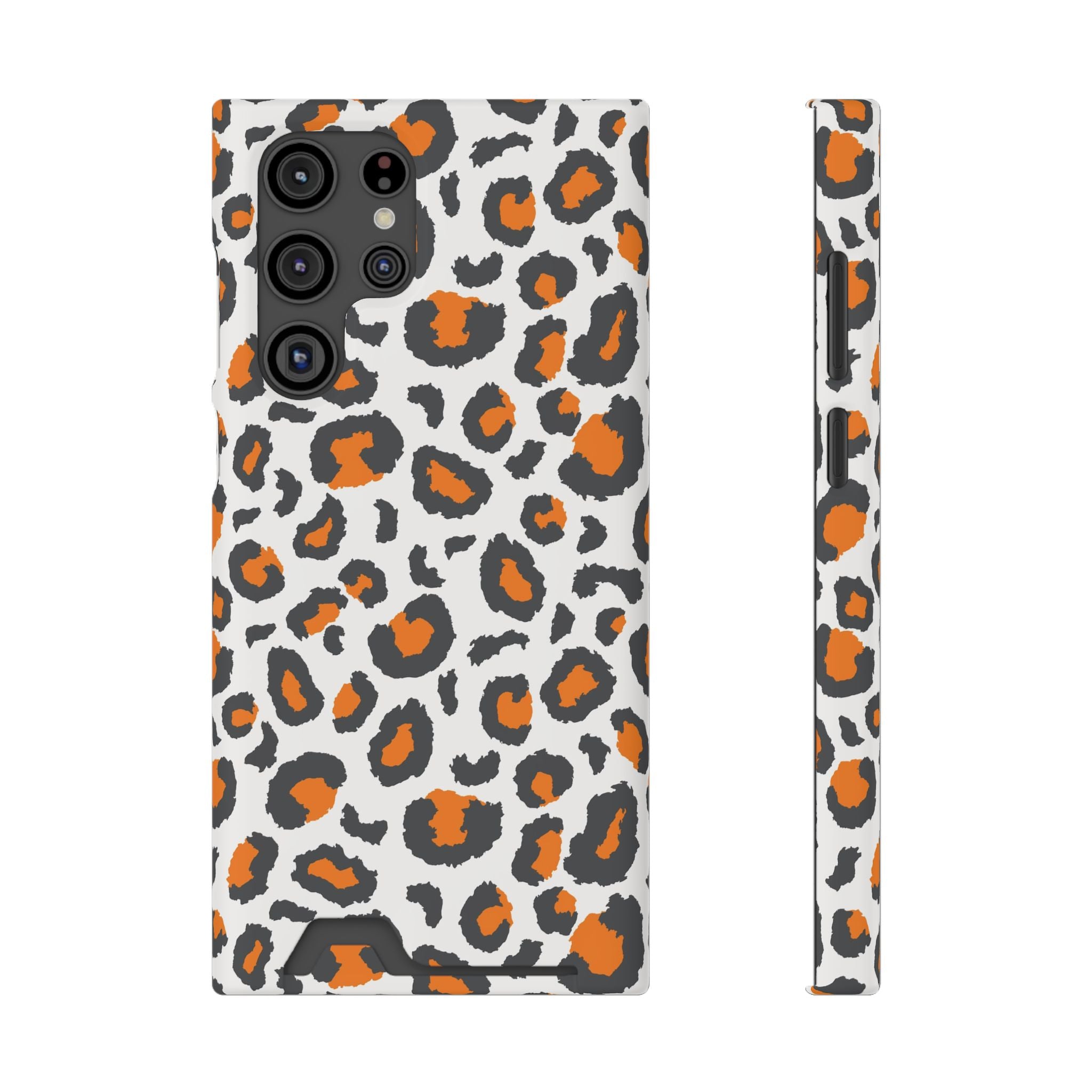 Orange white and grey cheetah print Phone Case With Card Holder, Tennessee Vols colors phone case