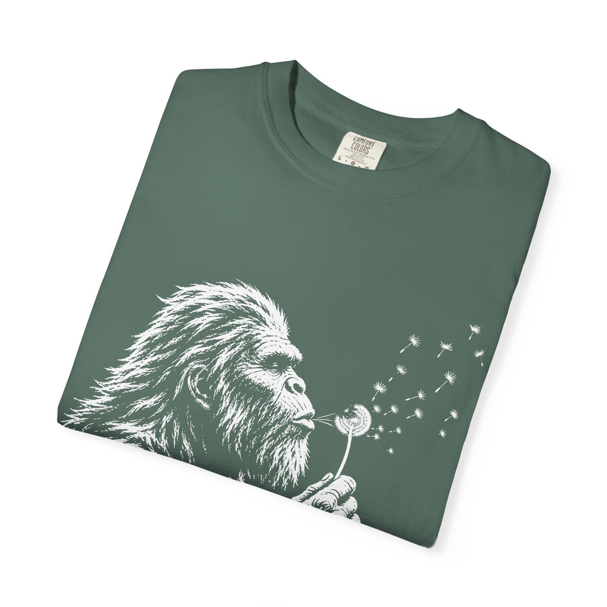 Bigfoot Dandelion T-Shirt — Whimsical Sasquatch Graphic Tee