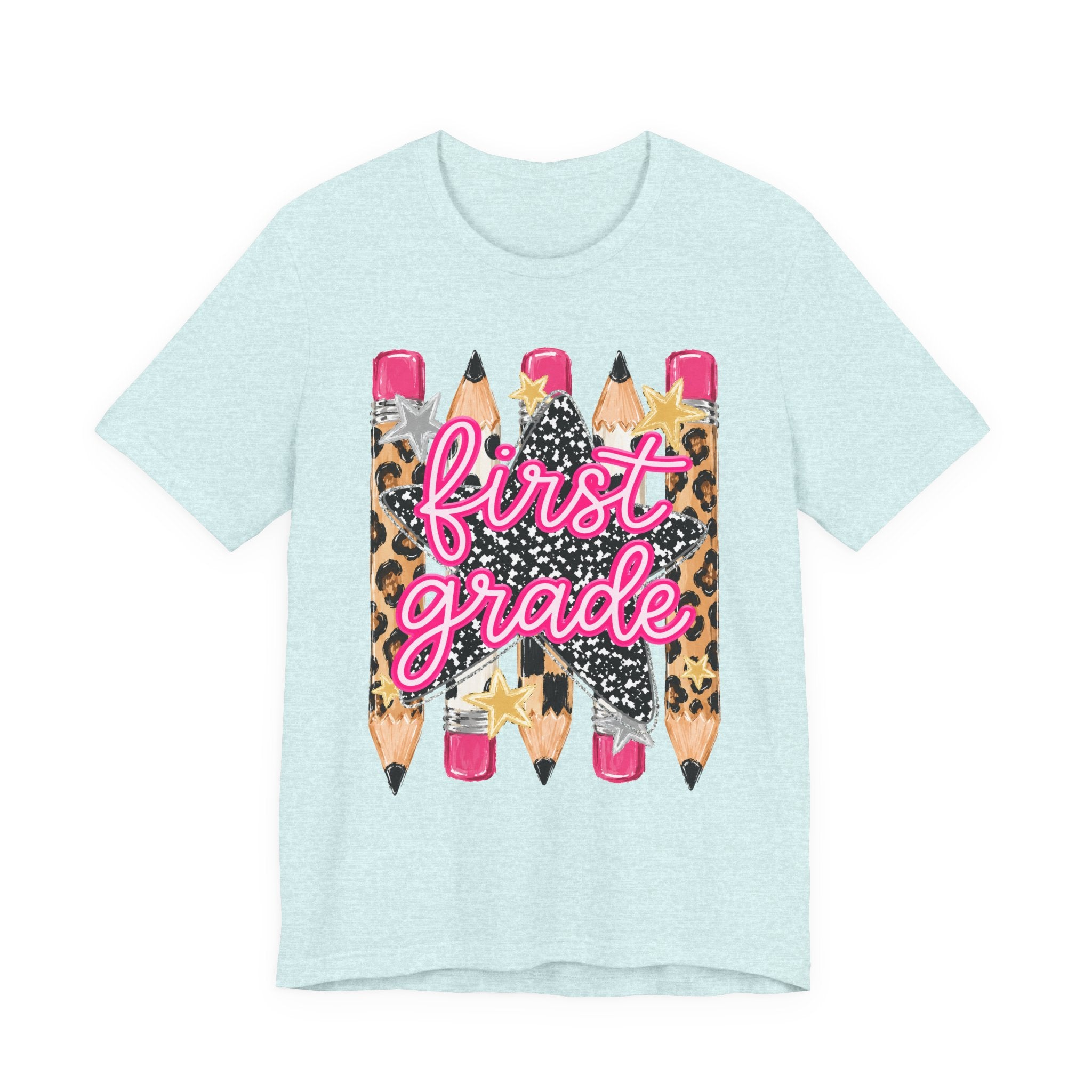 First Grade Pencils Leopard Print Kids Tee
