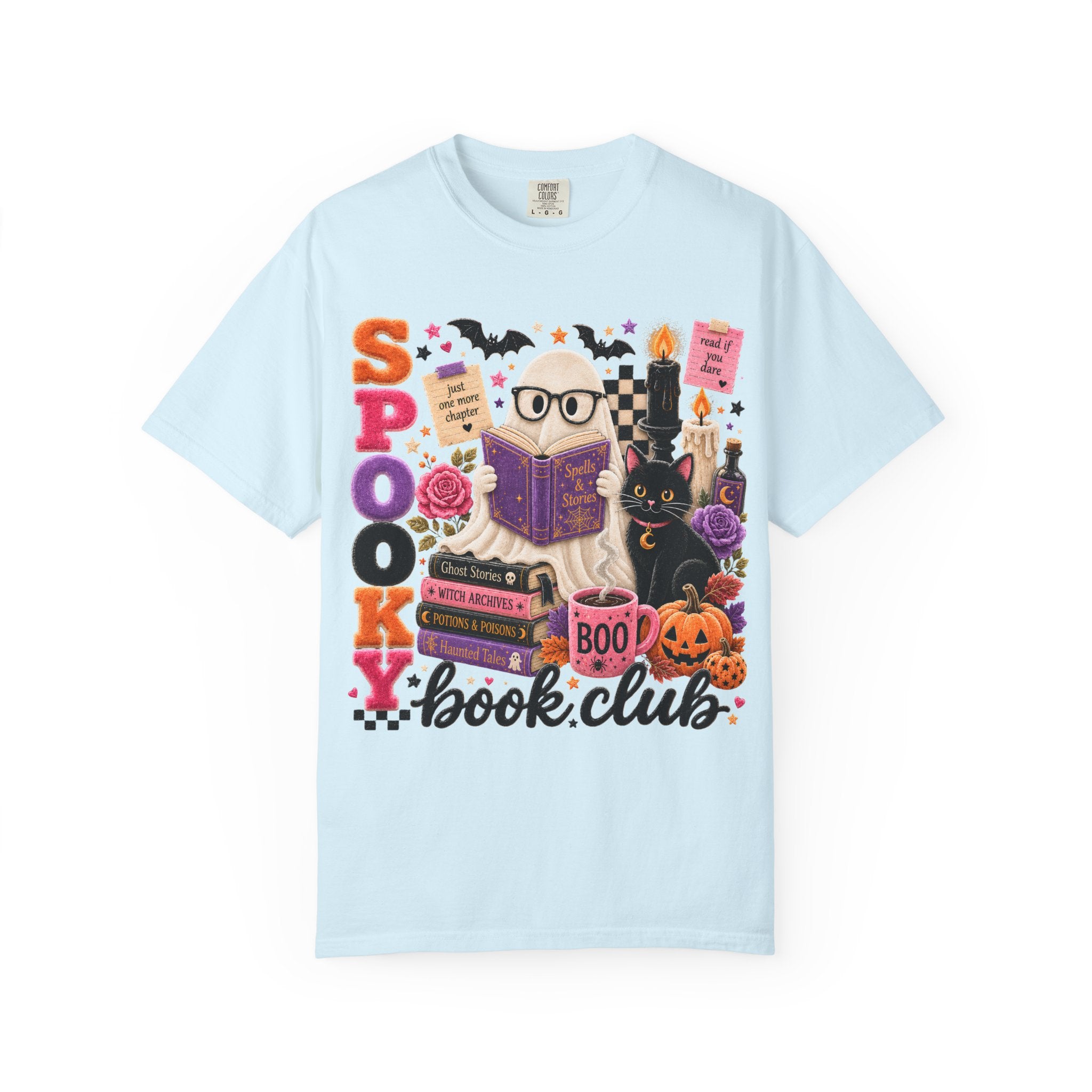 Spooky Book Club T-shirt | Halloween Reading Cat Owl Pumpkin