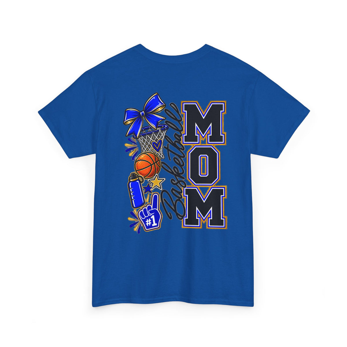 Basketball Mom T-Shirt — 'MOM' Lettering with Hoop, Ball & #1 Foam Finger Design