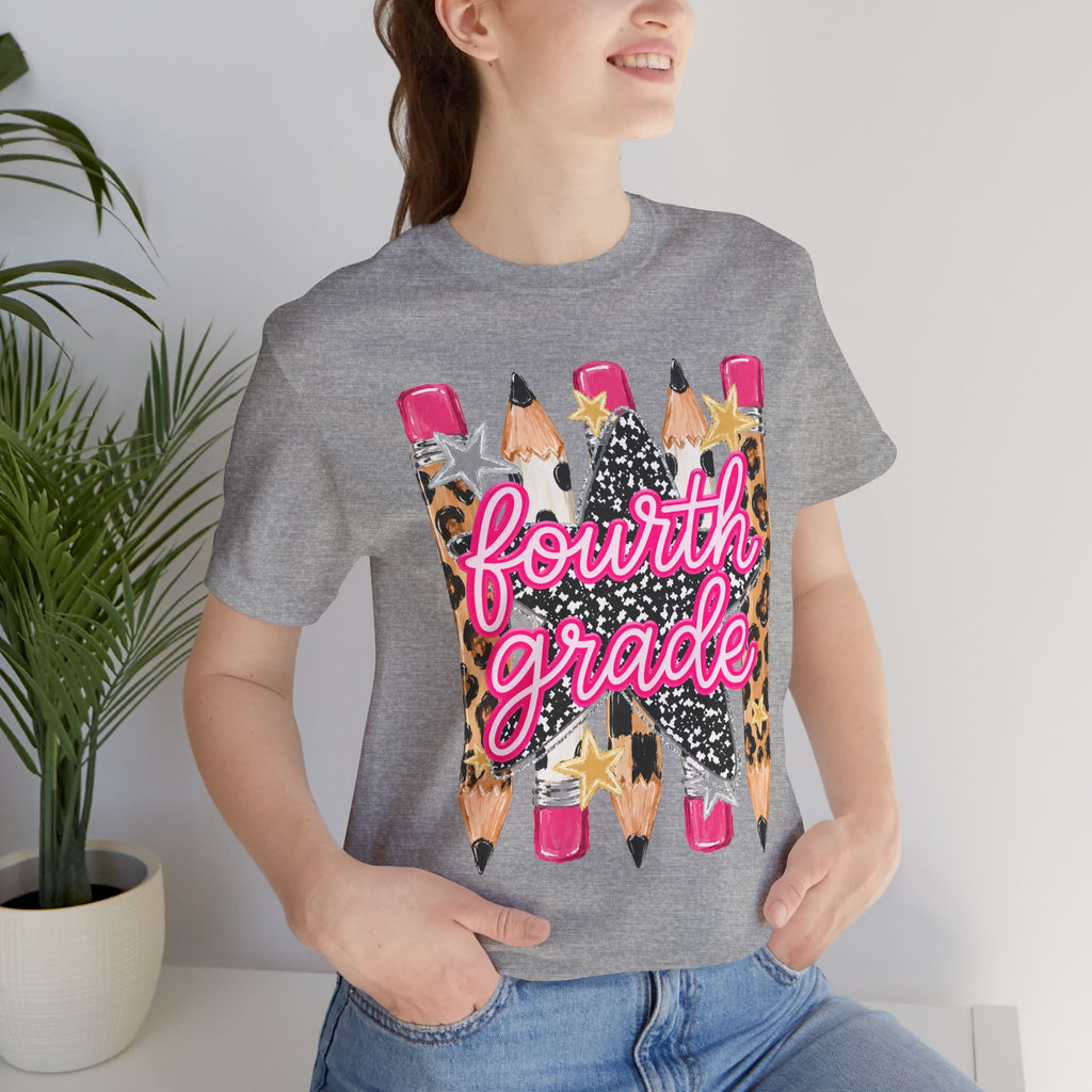 Fourth Grade Pencil Tee — Leopard & Glitter Back-to-School Shirt