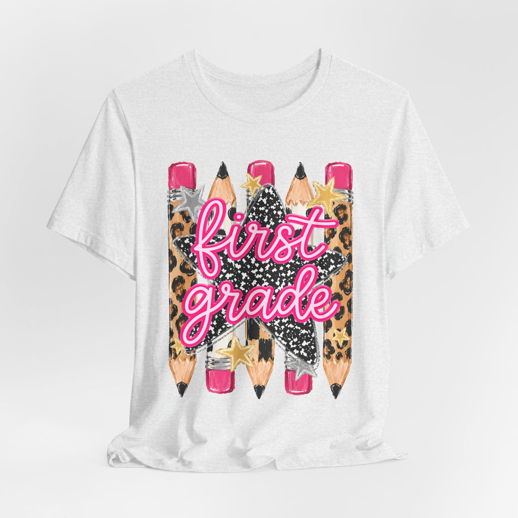 First Grade Pencils Leopard Print Kids Tee