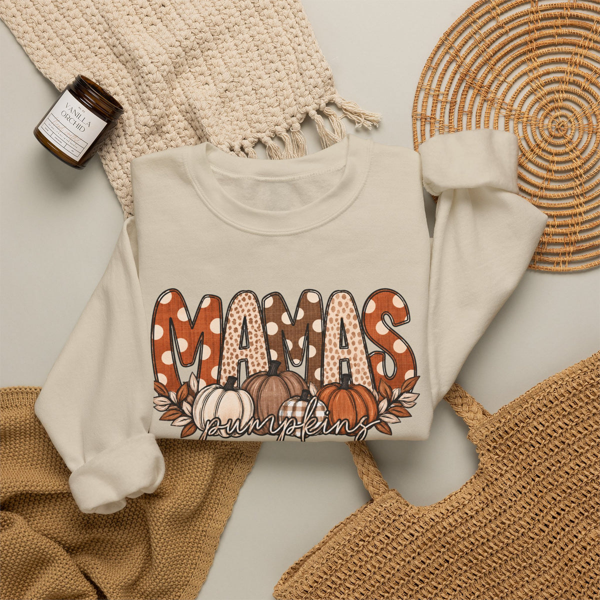 Mamas Pumpkins Personalized sleeve with name Crewneck Sweatshirt