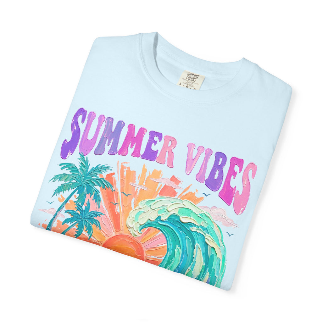 Summer Vibes Wave T-Shirt | Tropical Palm Sunset Hibiscus Beach lover tee