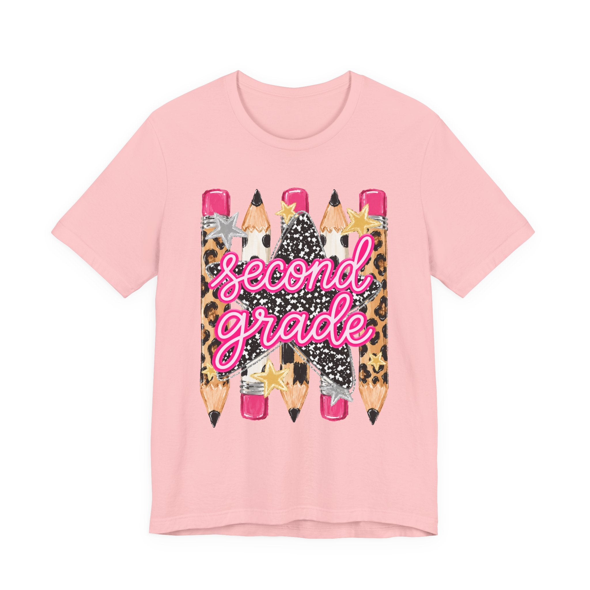 Second Grade Pencil Leopard Print T-Shirt — Back to School Teacher & Student Tee