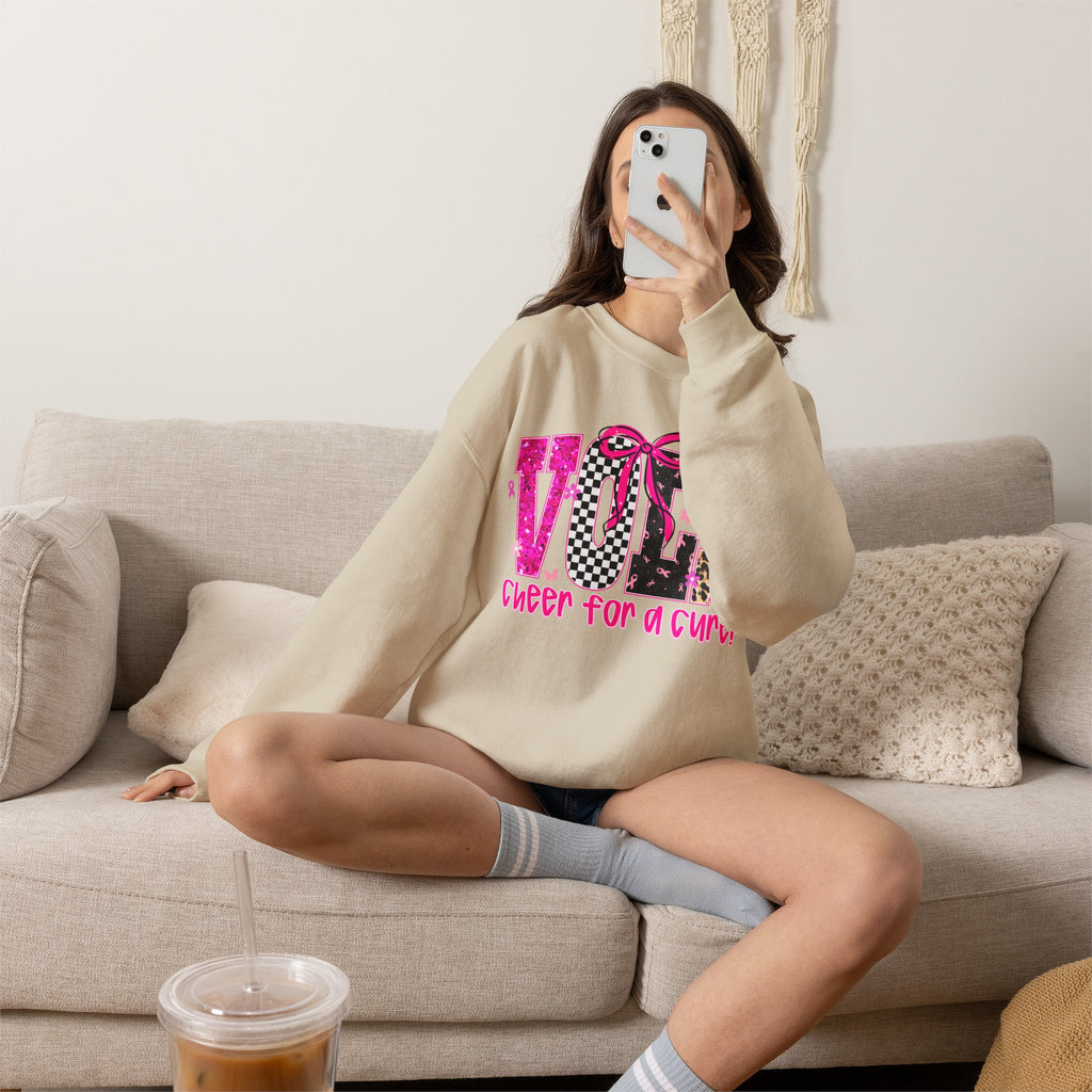 Crewneck Sweatshirt - VOLS Cheer For A Cure Pink Ribbon Leopard & Glitter Design
