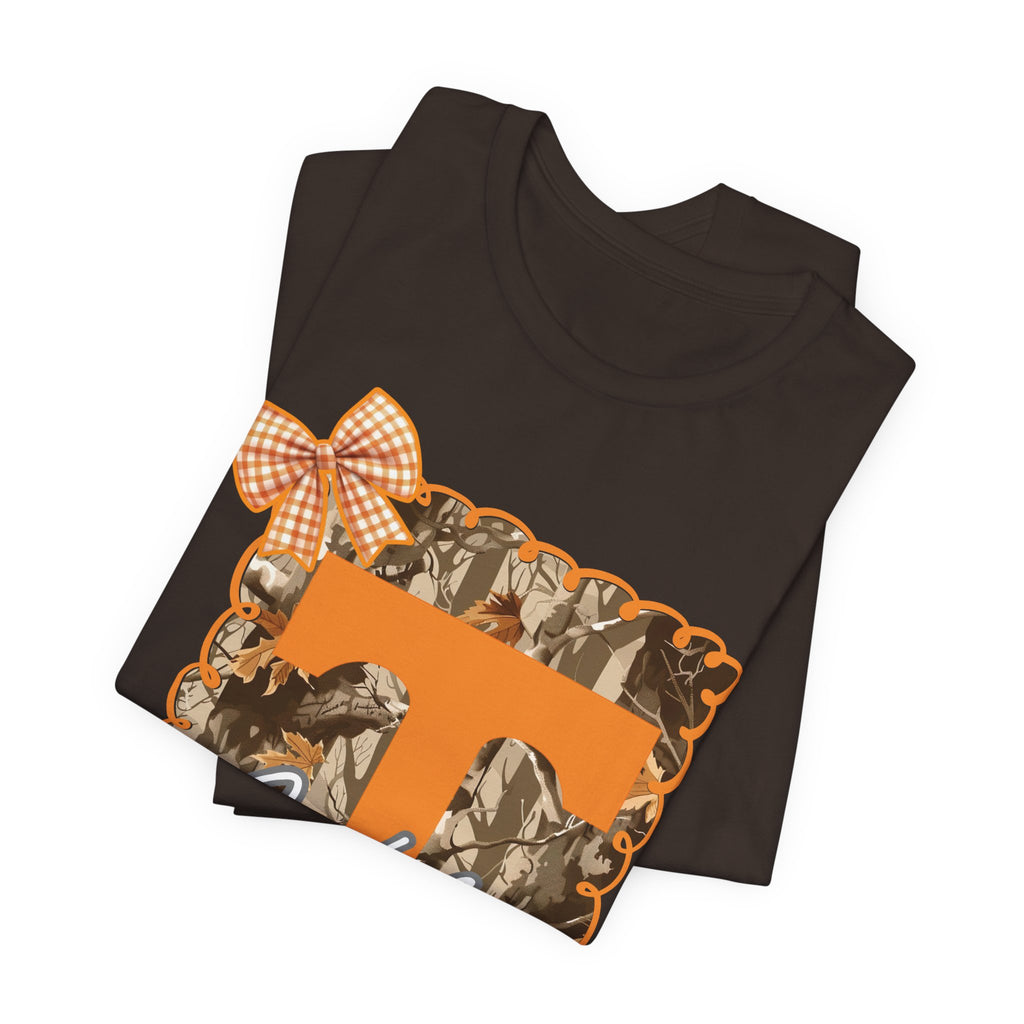 Vols T-Shirt | Orange T monogram, camo frame, gingham bow TN Vols football gift