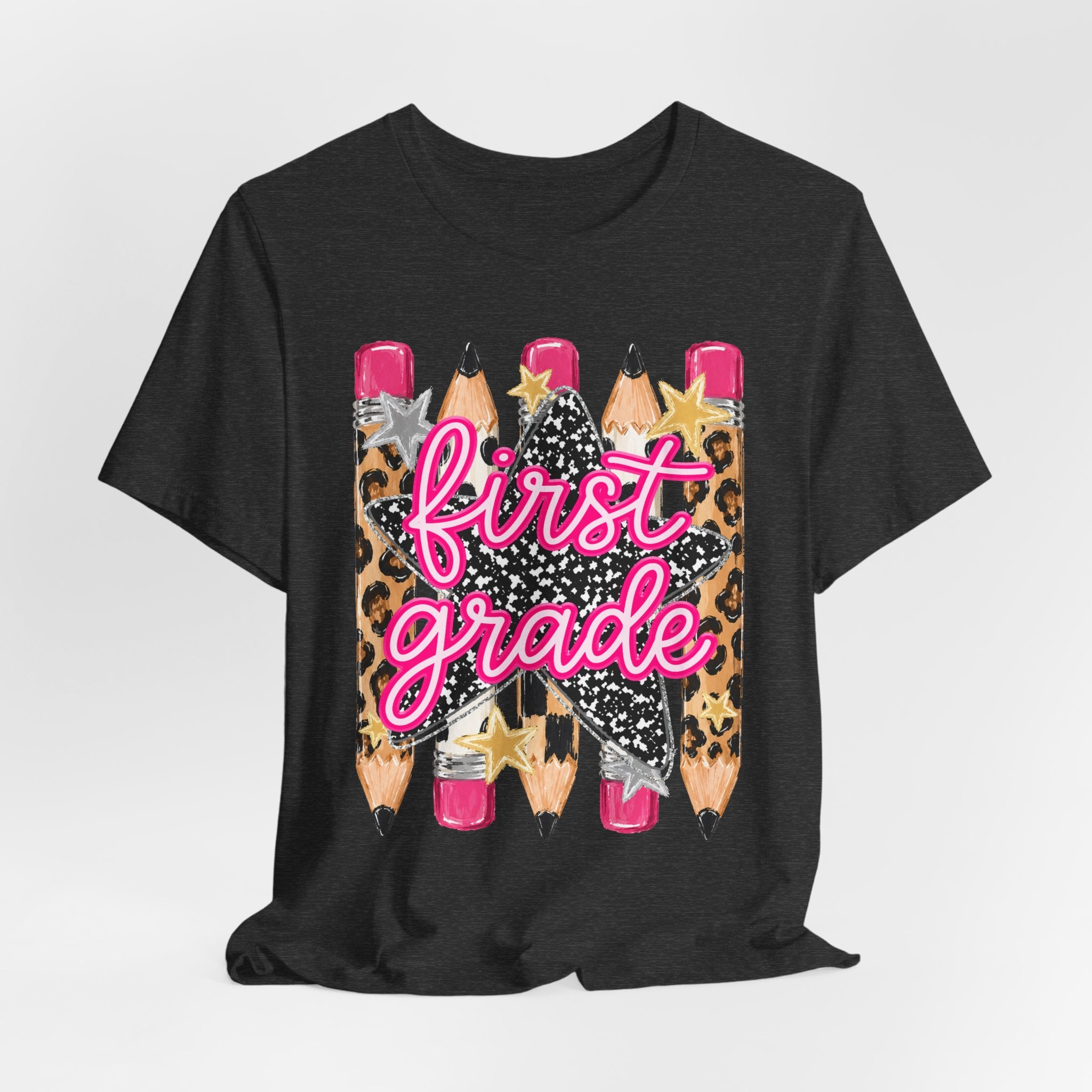 First Grade Pencils Leopard Print Kids Tee