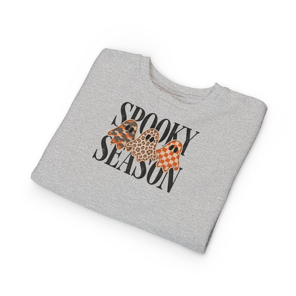 Toddler Sweatshirt — "Spooky Season" Ghosts Leopard & Plaid Fall Halloween Pullover
