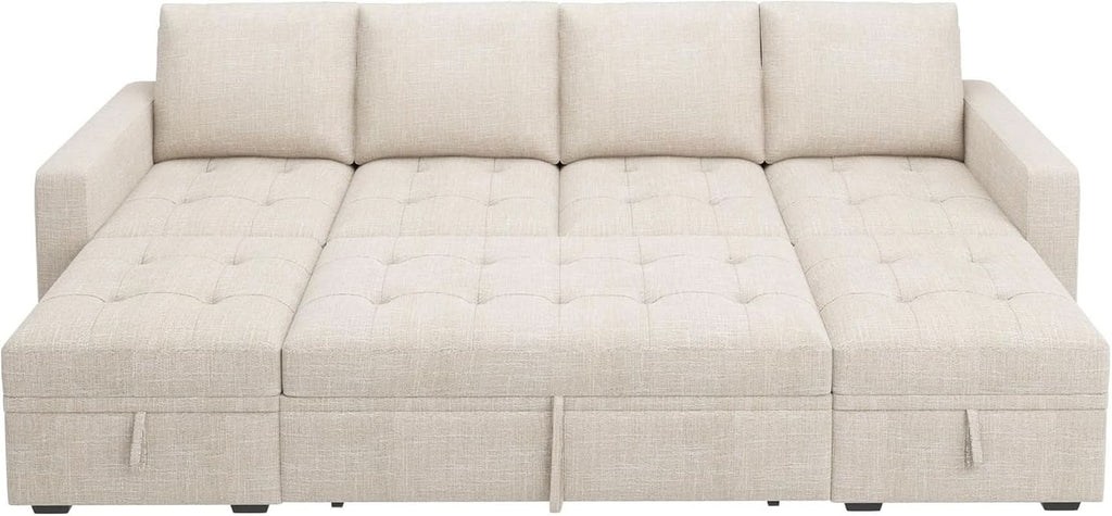Beige Modular Sleeper Sectional Couch With Storage