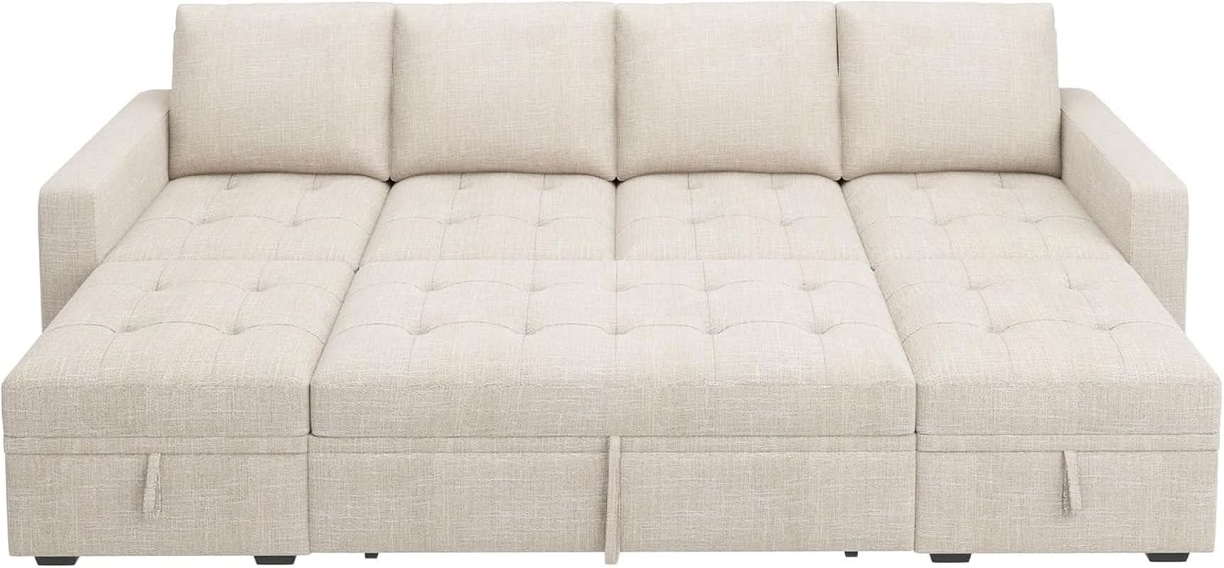 Beige Modular Sleeper Sectional Couch With Storage