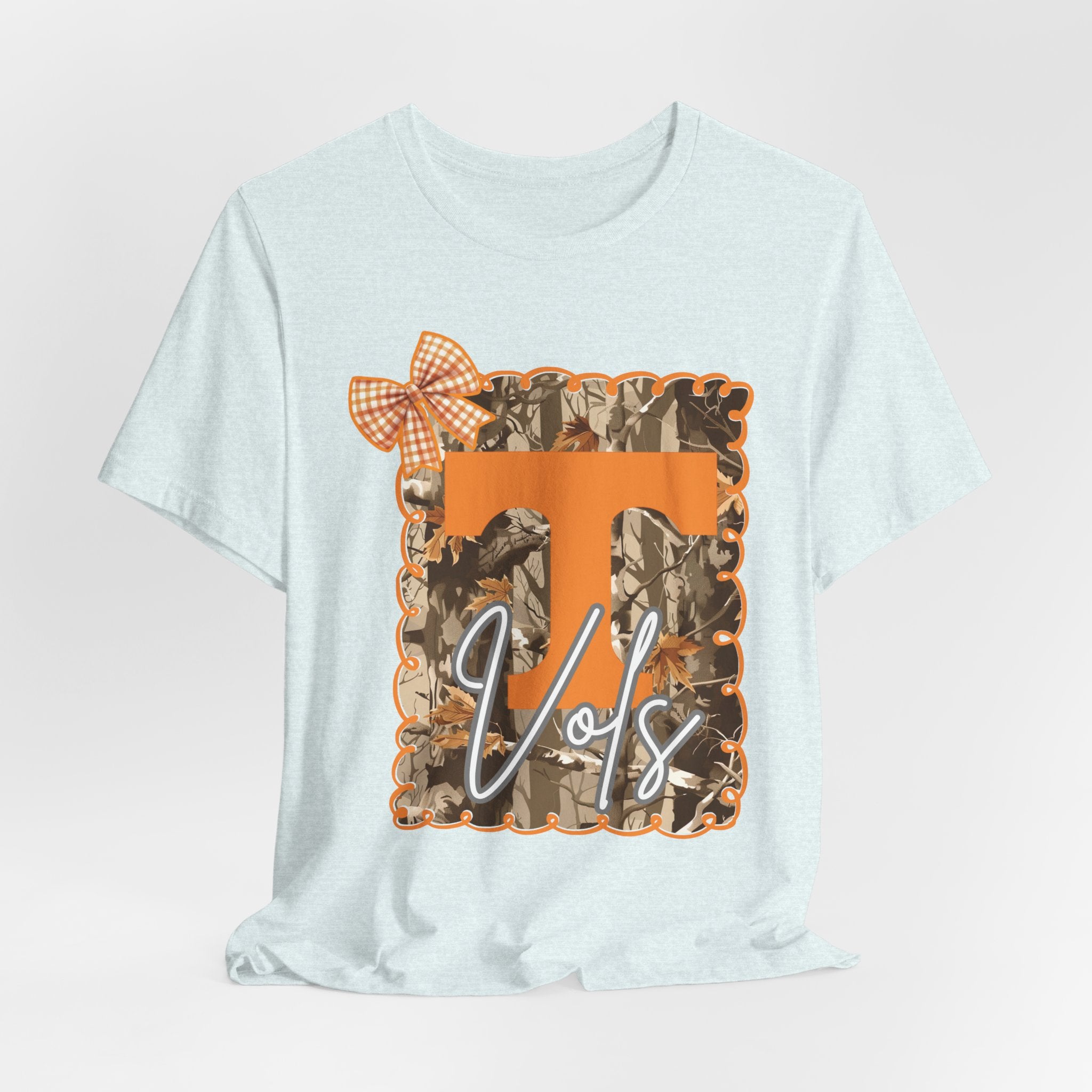 Vols T-Shirt | Orange T monogram, camo frame, gingham bow TN Vols football gift